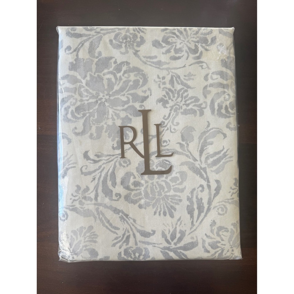 Ralph Lauren Bluff Point Floral Tablecloth 60x104 Oblong Gray Cotton NWT